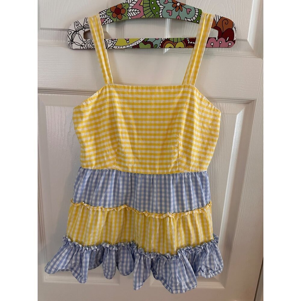 Crown & Ivy blue and yellow gingham ruffle tank